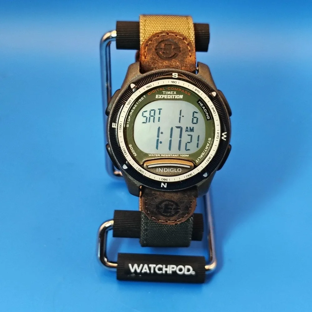 Vintage 2004 Timex Expedition‎ Indiglo Digital Compass Mens Quartz Field Watch